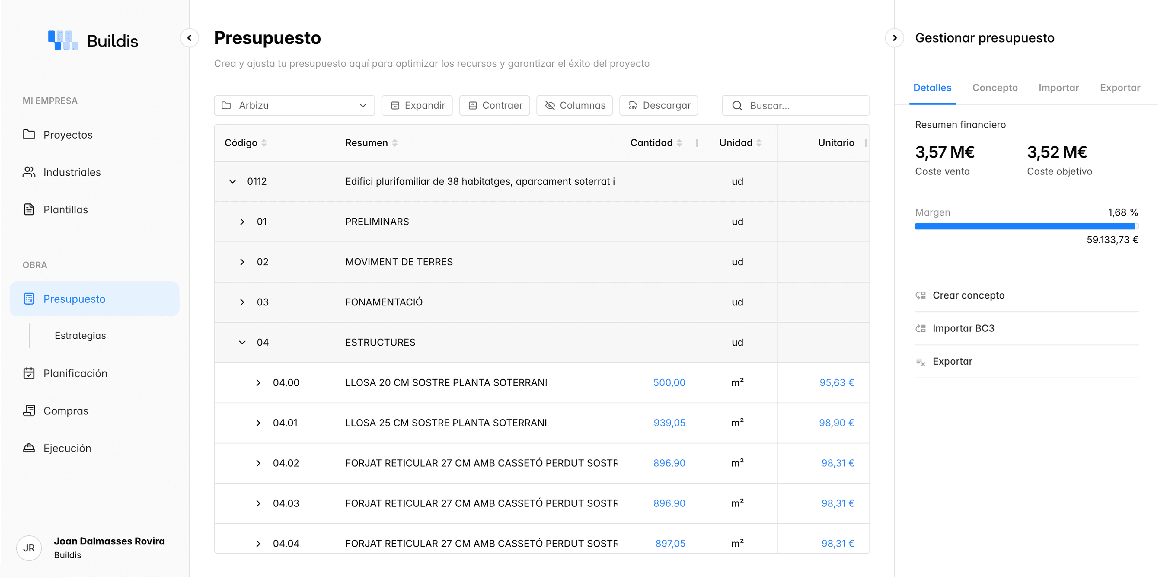 Plataforma de gestión económica para constructoras